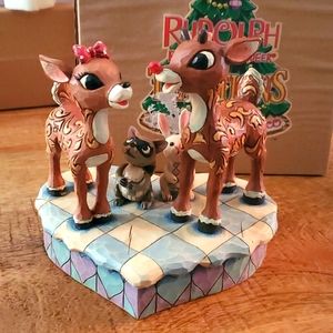 Jim Shore Rudolph and Clarice wooden figurine